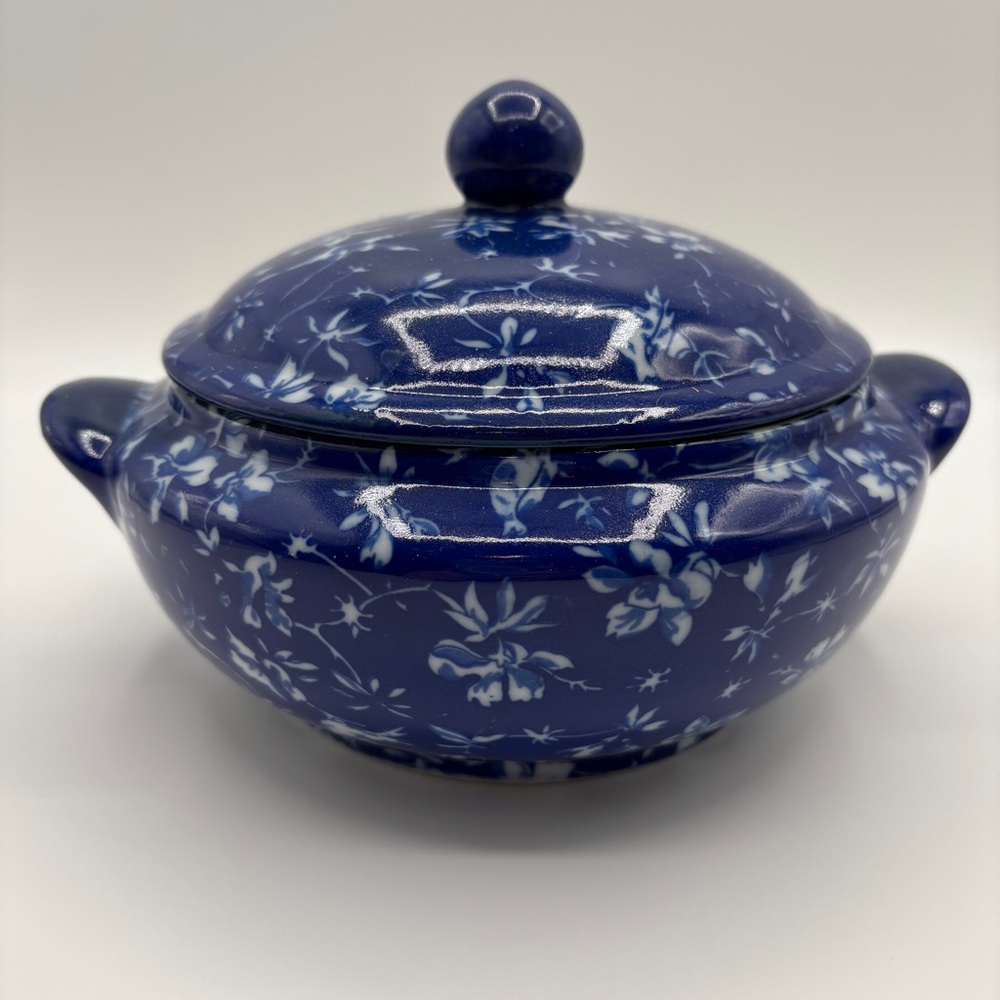 Vintage April Cornell Cobalt Blue and White Covered Round Casserole